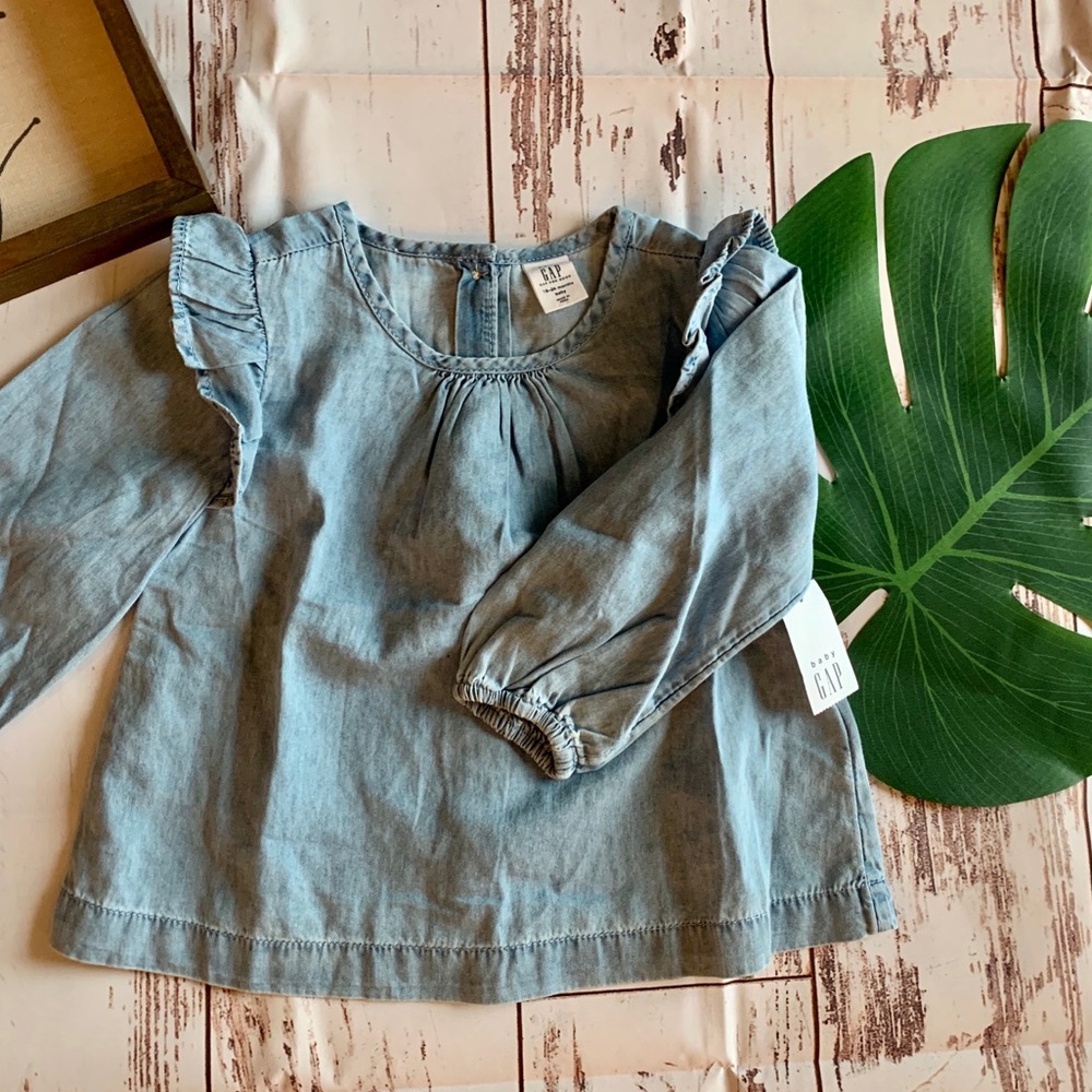 Gap Toddler denim wash long sleeve shirt.